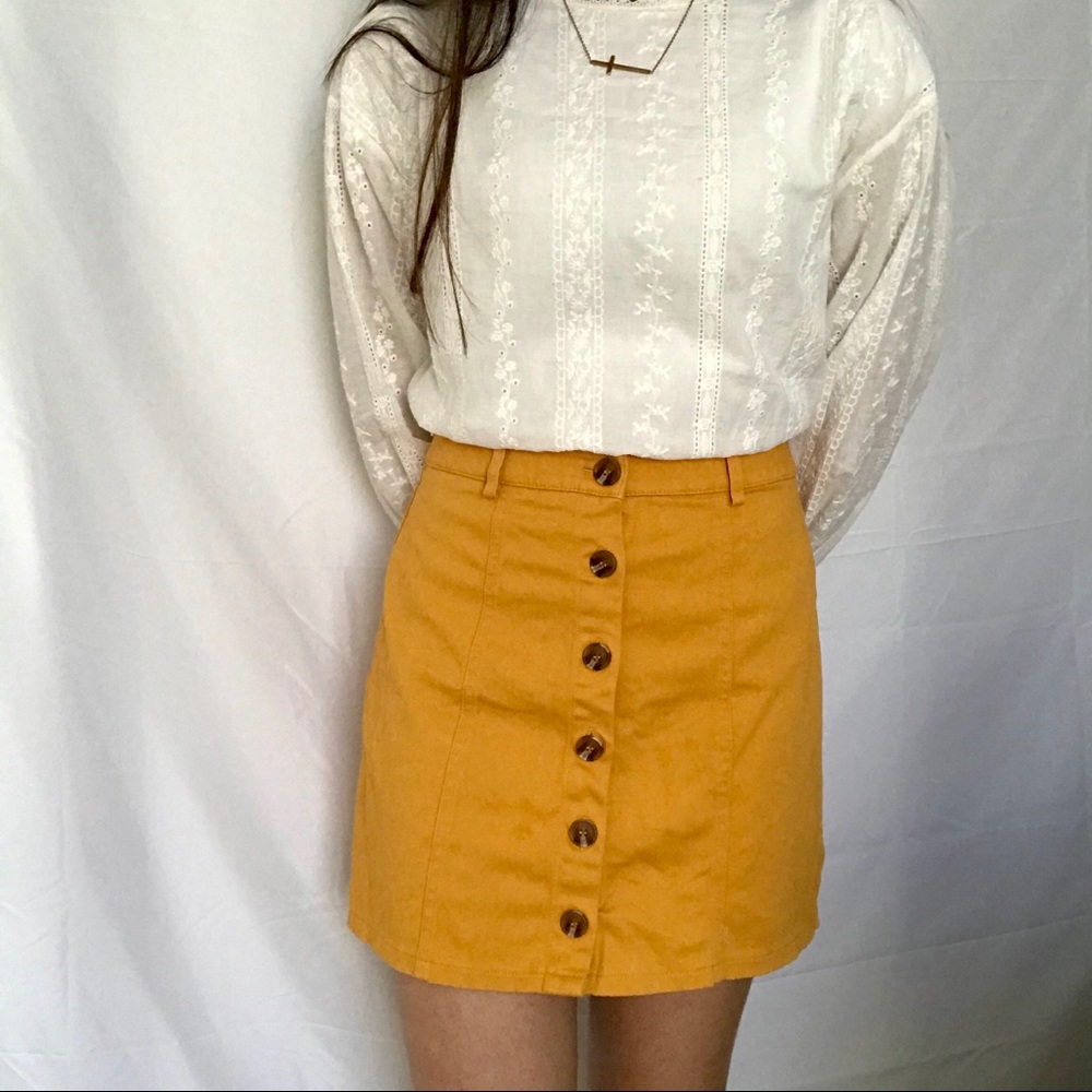 FOREVER 21 mini yellow mustard skirt button up